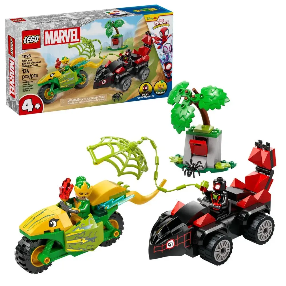 LEGO Marvel 11198 Spin and Electro Dinosaur Vehicle Chase box front