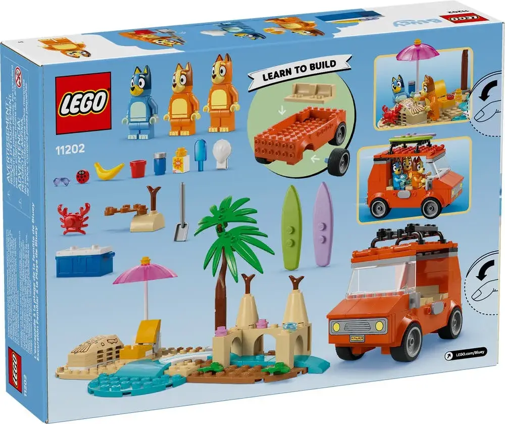 LEGO Bluey 11202 Bluey's Beach & Family Car Trip box back