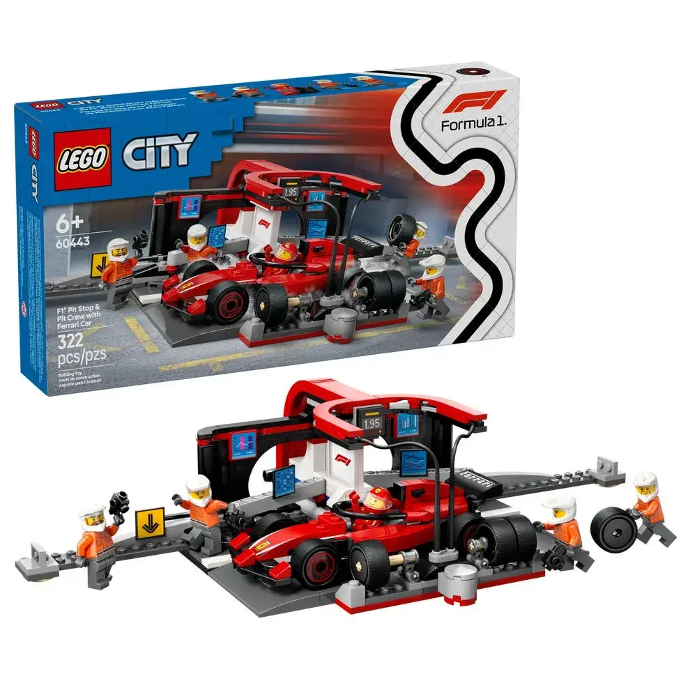 LEGO City 60443 F1 Pit Stop & Pit Crew with Ferrari Car box front