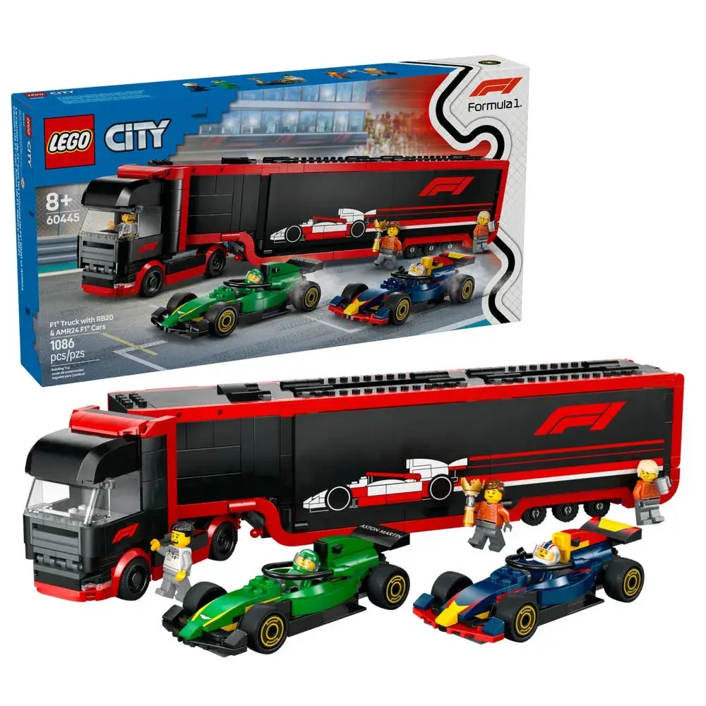 LEGO City 60445 F1 Truck with RB20 & AMR24 F1 Cars box front