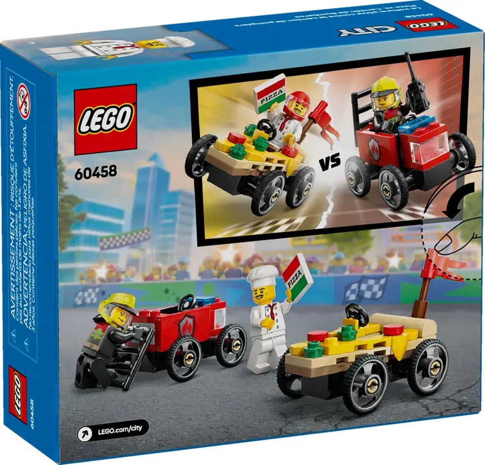 LEGO City 60458 Pizza vs. Fire Truck Race Car Pack box back
