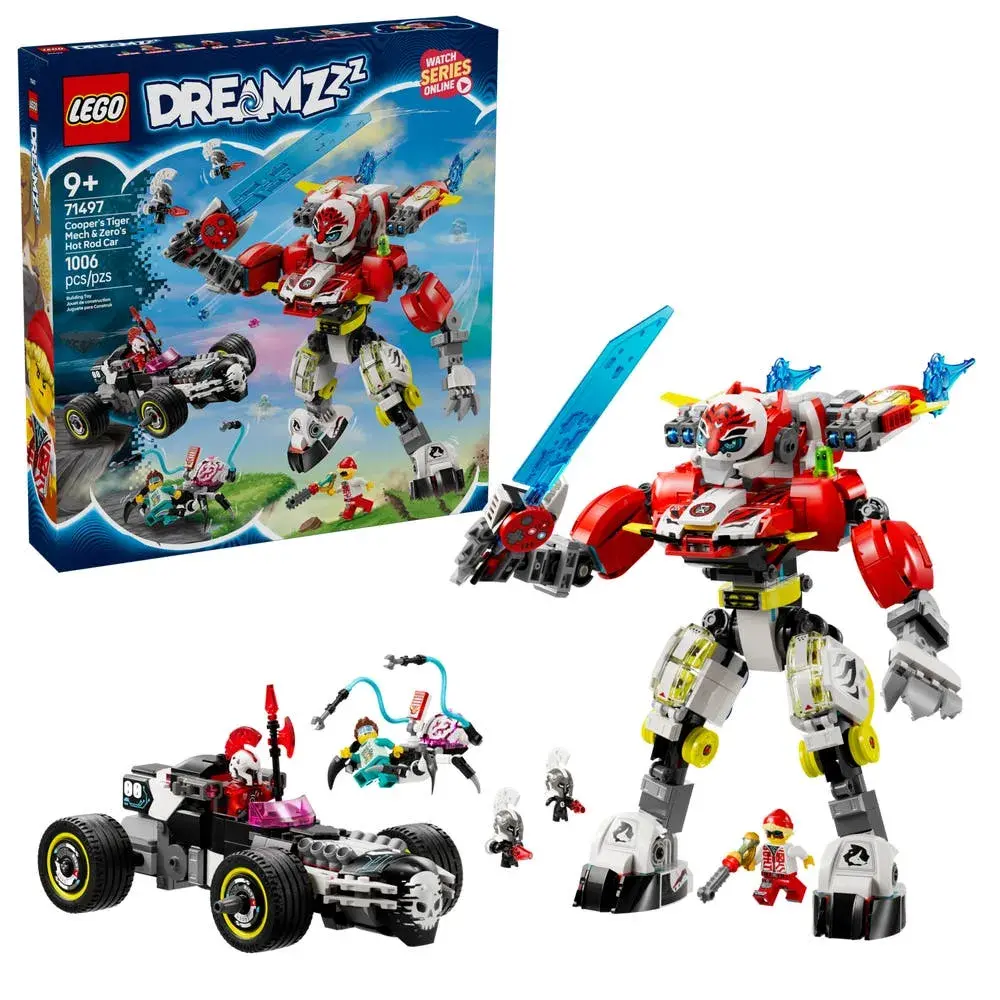 LEGO DREAMZzz 71497 Cooper's Tiger Mech & Zero's Hot Rod Car box front