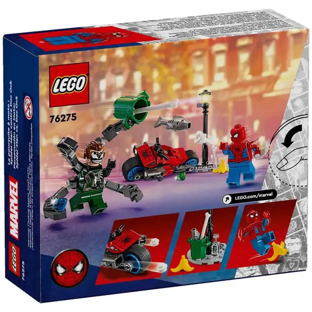 LEGO Marvel 76275 Motorcycle Chase: Spider-Man vs. Doc Ock box back