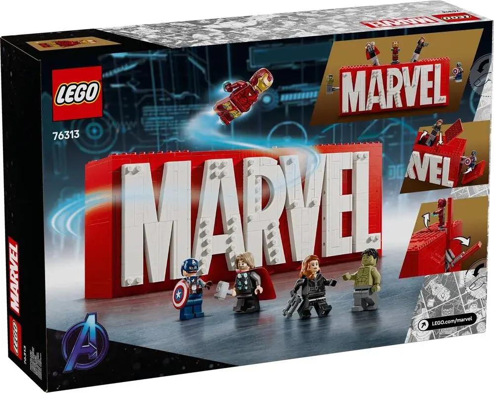 LEGO Marvel 76313 MARVEL Logo & Minifigures box back