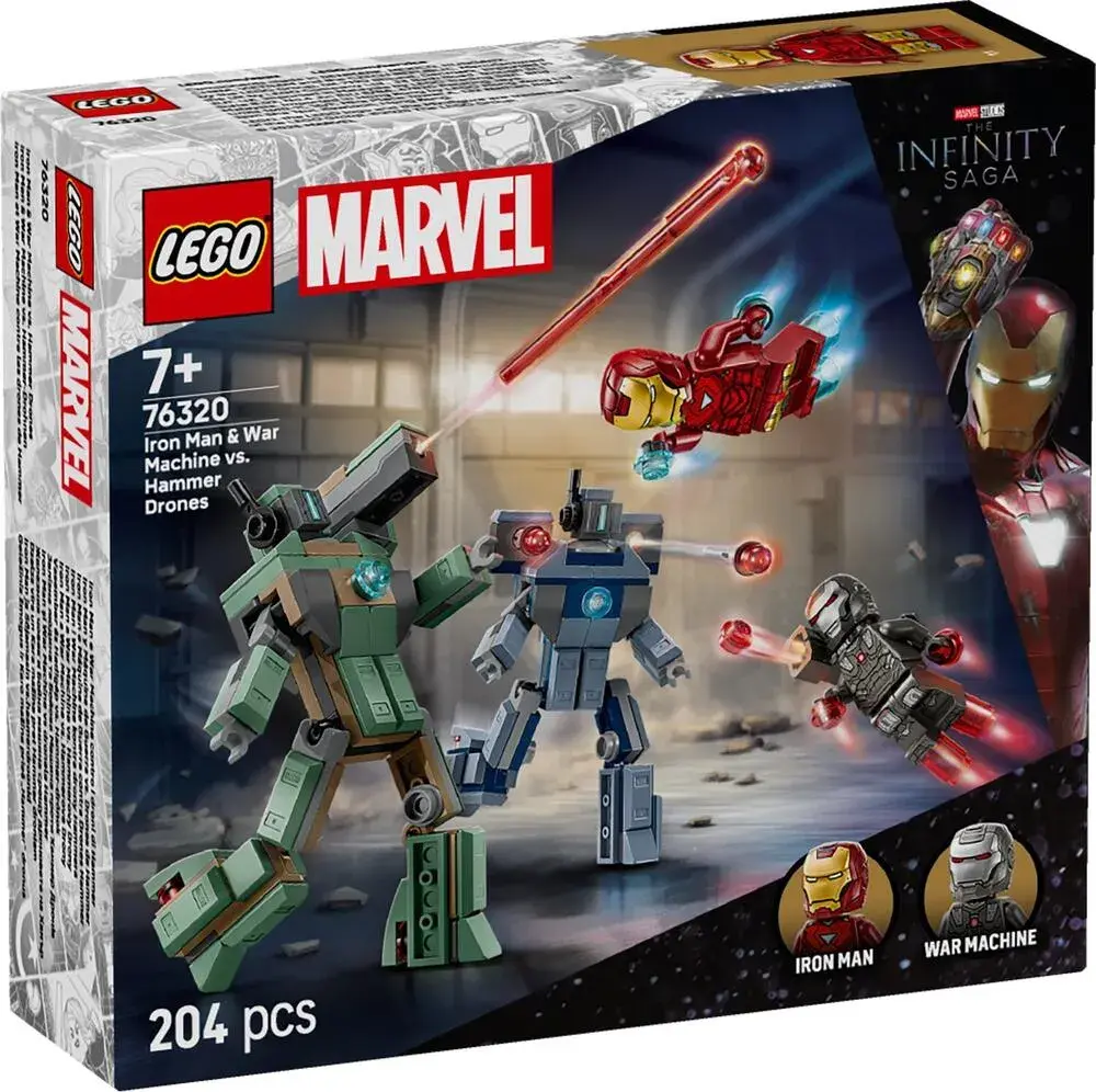 LEGO Marvel 76320 Iron Man & War Machine vs. Hammer Drones box front