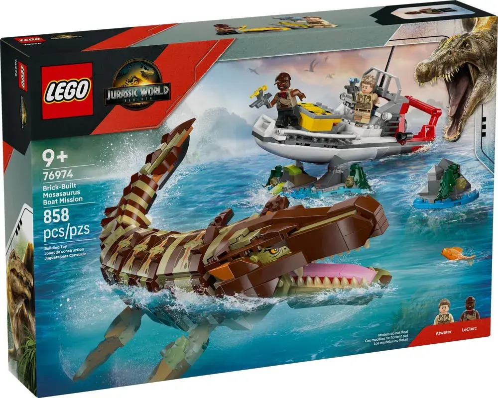 LEGO Jurassic World 76974 Brick-Built Mosasaurus Boat Mission box front