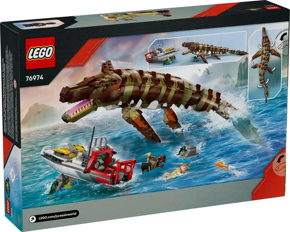 LEGO Jurassic World 76974 Brick-Built Mosasaurus Boat Mission box back